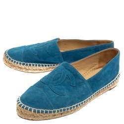 Pre Owned Chanel Blue Suede CC Cap Toe Espadrilles Flats Size 40