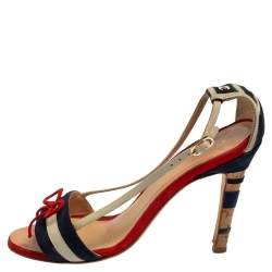 Chanel Multicolor Suede CC Bow Cork Heel Ankle Strap Sandals Size 37