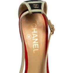 Chanel Multicolor Suede CC Bow Cork Heel Ankle Strap Sandals Size 37