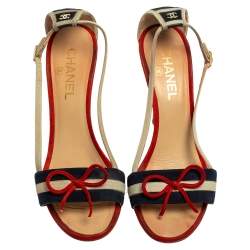 Chanel Multicolor Suede CC Bow Cork Heel Ankle Strap Sandals Size 37