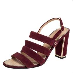 Pre Owned صندل شانيل سيور سويدي عنابي مقاس 39.5