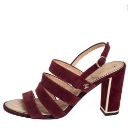 Pre Owned صندل شانيل سيور سويدي عنابي مقاس 39.5