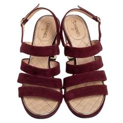 Pre Owned صندل شانيل سيور سويدي عنابي مقاس 39.5