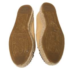 Pre Owned Chanel Beige Leather Camellia Studded Espadrilles Size 39
