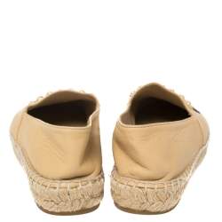 Pre Owned Chanel Beige Leather Camellia Studded Espadrilles Size 39