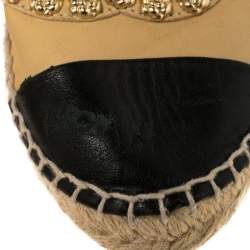 Pre Owned Chanel Beige Leather Camellia Studded Espadrilles Size 39