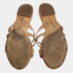 Chanel Beige CC Turnlock Leather Triple Strap Flat Sandals Size 40.5