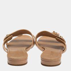 Chanel Beige CC Turnlock Leather Triple Strap Flat Sandals Size 40.5
