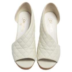 Chanel White Quilted Leather CC Peep Toe Ankle Booties Size 40.5