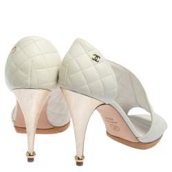 Chanel White Quilted Leather CC Peep Toe Ankle Booties Size 40.5
