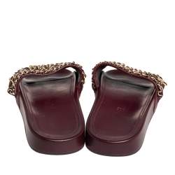 Chanel Burgundy Leather  Tropiconic Chain Detail Flat Sandals Size 35