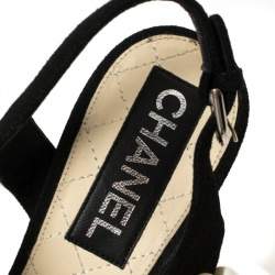 Chanel Black Suede Pearl Embellishment Sandals Size 39
