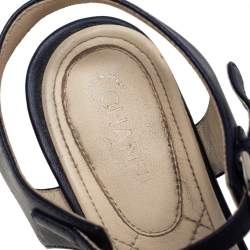 Chanel Navy Blue Leather Reissue Chain Detail Quilted Heel Ankle Strap Sandals Size 39