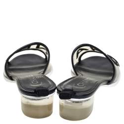 مملوكة مسبقًا Chanel Black Leather And PVC Slide Sandals Size 35.5
