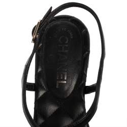 Chanel Black Leather CC Star Logo T Strap Thong Flat Sandals Size 39