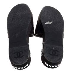 Chanel Black Satin CC Espadrille Slide Sandals Size 40