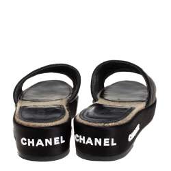 Chanel Black Satin CC Espadrille Slide Sandals Size 40