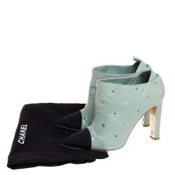 Chanel Black/Green Quilted Leather CC and Crystal Embellished Booties Size 38.5
