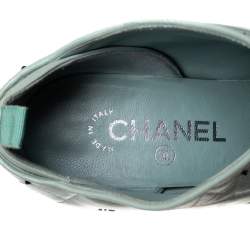 Chanel Black/Green Quilted Leather CC and Crystal Embellished Booties Size 38.5