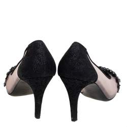 مملوكة مسبقًا حذاء كعب عالى شانيل زخرفة شبك ودانتيل أسود مقاس 40