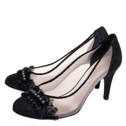 مملوكة مسبقًا حذاء كعب عالى شانيل زخرفة شبك ودانتي ل أسود مقاس 40