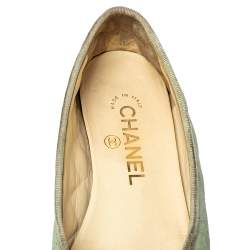 Pre Owned حذاء باليرينا فلات شانيل جلد أخضر مينت مبطن بفيونكة سي سي مقدمة محاكة مقاس 37