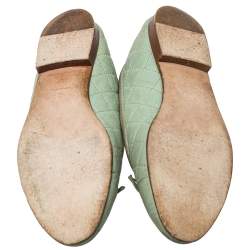 Pre Owned حذاء باليرينا فلات شانيل جلد أخضر مينت مبطن بفيونكة سي سي مقدمة محاكة مقاس 37