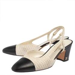 Chanel Black/White Tweed and Leather CC Slingback Sandals Size 38.5