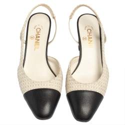 Chanel Black/White Tweed and Leather CC Slingback Sandals Size 38.5