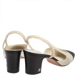 Chanel Black/White Tweed and Leather CC Slingback Sandals Size 38.5