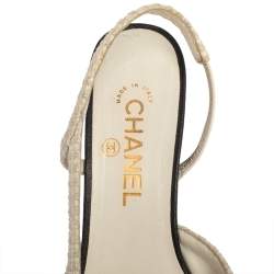 Chanel Black/White Tweed and Leather CC Slingback Sandals Size 38.5