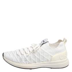 Pre Owned Chanel White Knit Fabric Lace Up Sneakers Size 37