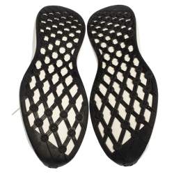 Pre Owned Chanel White Knit Fabric Lace Up Sneakers Size 37