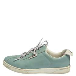 Pre Owned Chanel Blue Leather CC Low Top Sneakers Size 40.5
