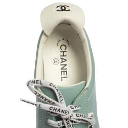 Pre Owned Chanel Blue Leather CC Low Top Sneakers Size 40.5