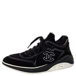 Chanel Black Suede And Fabric CC Low Top Sneakers Size 41 Chanel