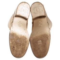 Chanel Gold Leather CC Lace Up Ankle Boots Size 41