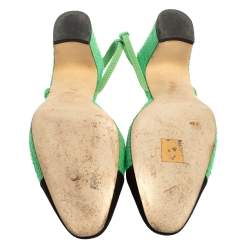 مملوكة مسبقًا Chanel Green/Black Fabric Cap Toe Slingback  Sandals Size 41