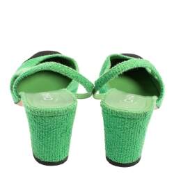 مملوكة مسبقًا Chanel Green/Black Fabric Cap Toe Slingback  Sandals Size 41