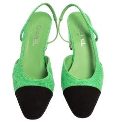 مملوكة مسبقًا Chanel Green/Black Fabric Cap Toe Slingback  Sandals Size 41