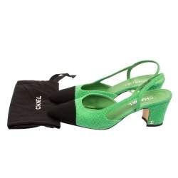 مملوكة مسبقًا Chanel Green/Black Fabric Cap Toe Slingback  Sandals Size 41