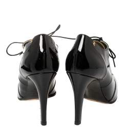 Chanel Black Patent Leather CC Lace Up Derby Ankle Booties Size 40