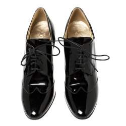 Chanel Black Patent Leather CC Lace Up Derby Ankle Booties Size 40