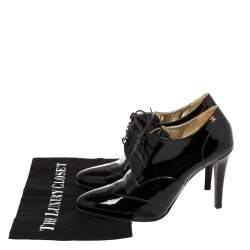 Chanel Black Patent Leather CC Lace Up Derby Ankle Booties Size 40