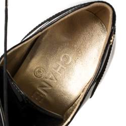 Chanel Black Patent Leather CC Lace Up Derby Ankle Booties Size 40