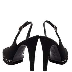 Pre Owned صندل شانيل قماش أسود بحزام للكاحل نعل سميك مقاس 39