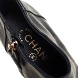 Chanel Black Leather Chain Embellished  CC Cap Toe Ankle Boots Size 38