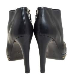 Chanel Black Leather Chain Embellished  CC Cap Toe Ankle Boots Size 38