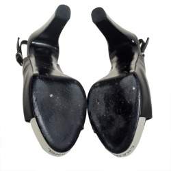 مملوكة مسبقًا Chanel Black Leather CC Peep Toe Platform Slingback Sandals Size 38.5