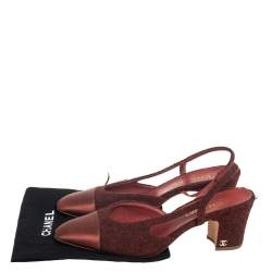 مملوكة مسبقًا Chanel Brown Tweed And Satin CC Slingback Sandals Size 40